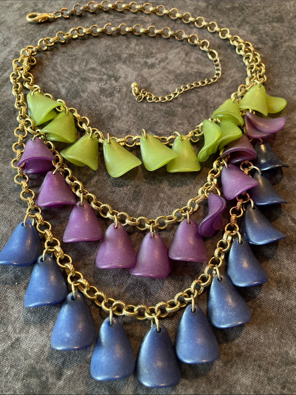 Multi-Tier Green Purple Blue Bell Pendant Necklace
